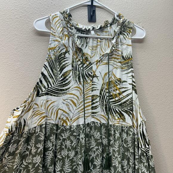 Kaktus Dress Sz XXL Tiered Floral Maxi Cottagecore Tropical Boho Vacation Green - Picture 2 of 7